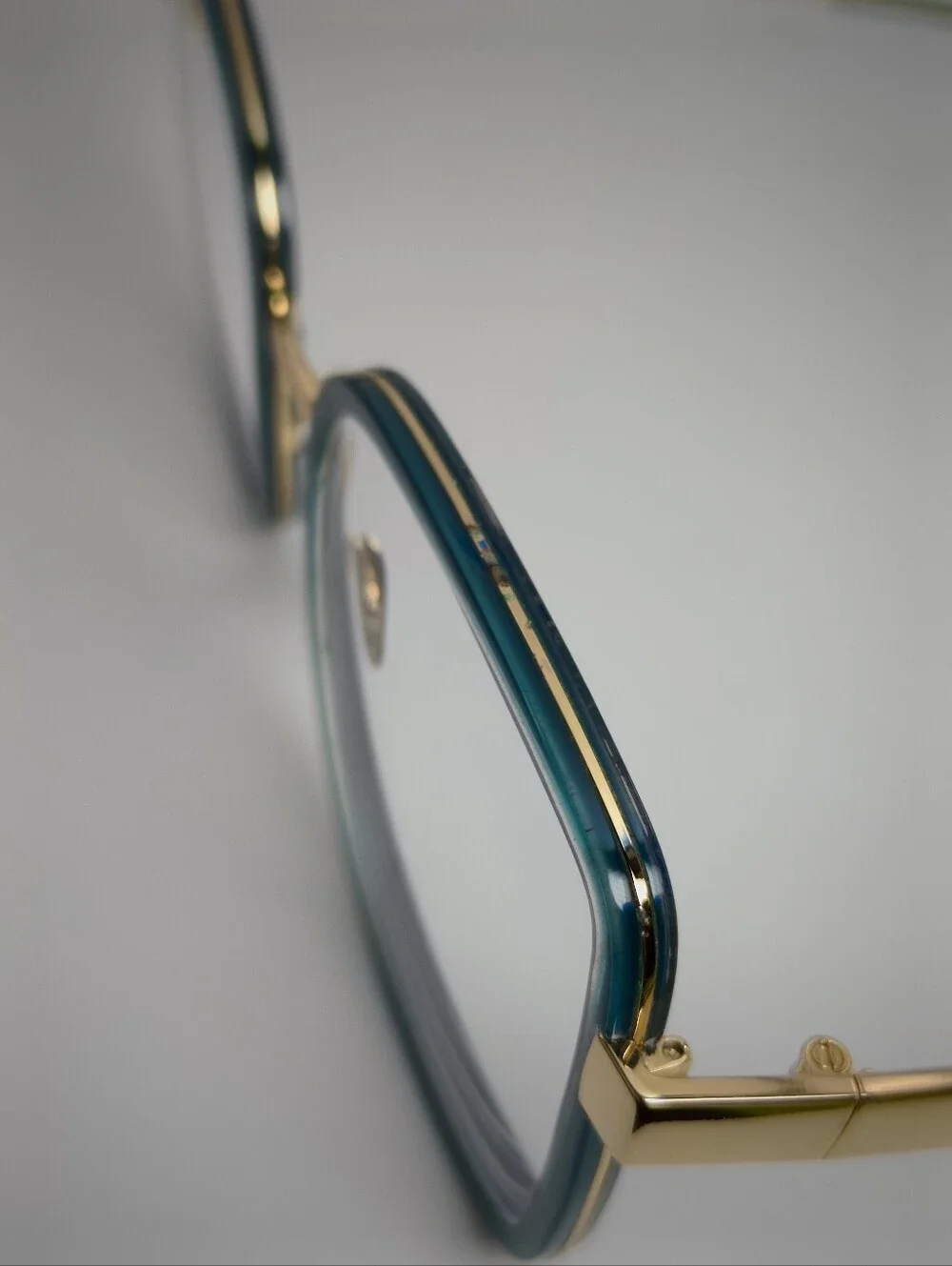 Margot. Stylish Teal Square Women's Eyewear with Gold Accents. Full Metal Frame.